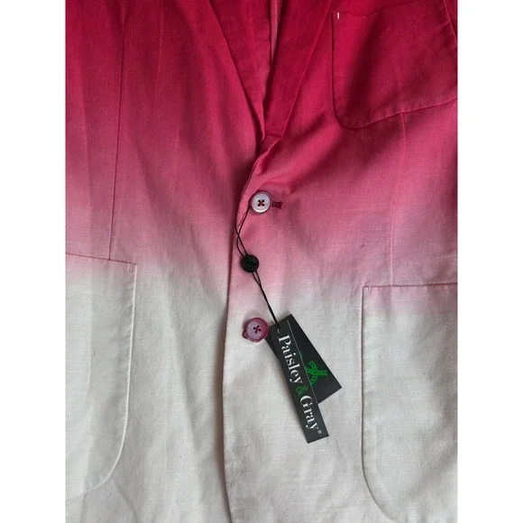 Paisley Gray Ombre Pink White Linen Blend Blazer Jacket Mens Size L Slim Fit NWT - Picture 3 of 12